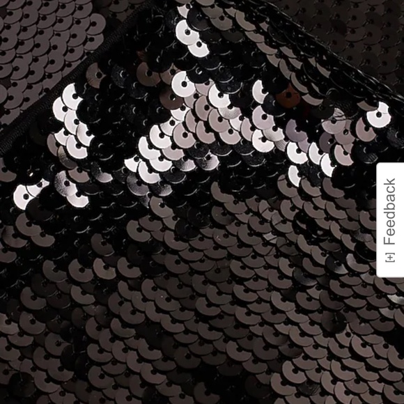 Black Sequin Feather Trim PullOn Stretch Midi Skirt Christmas NYE XS Fits 4/6 - Picture 5 of 7